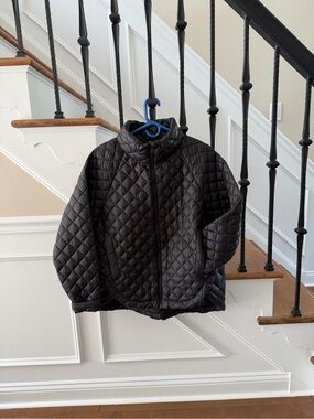 Athleta Black Quilted Boxy Puffer Jacket with Stand Collar
